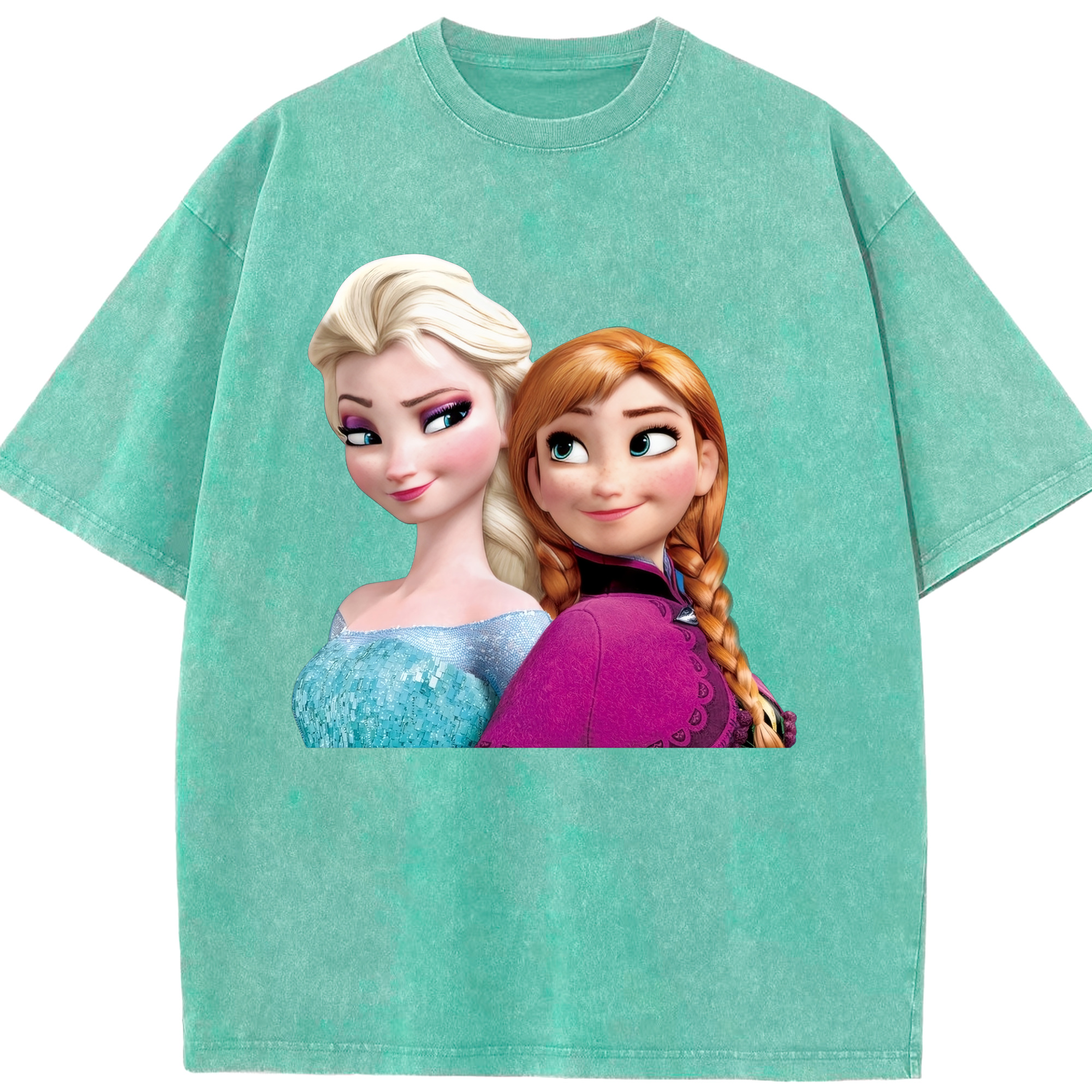 （画像用） アナと雪の女王 アンナ エルサ Frozen Anna Elsa 綿100% ヴィンテージ風 半袖Tシャツ（フロントプリント）